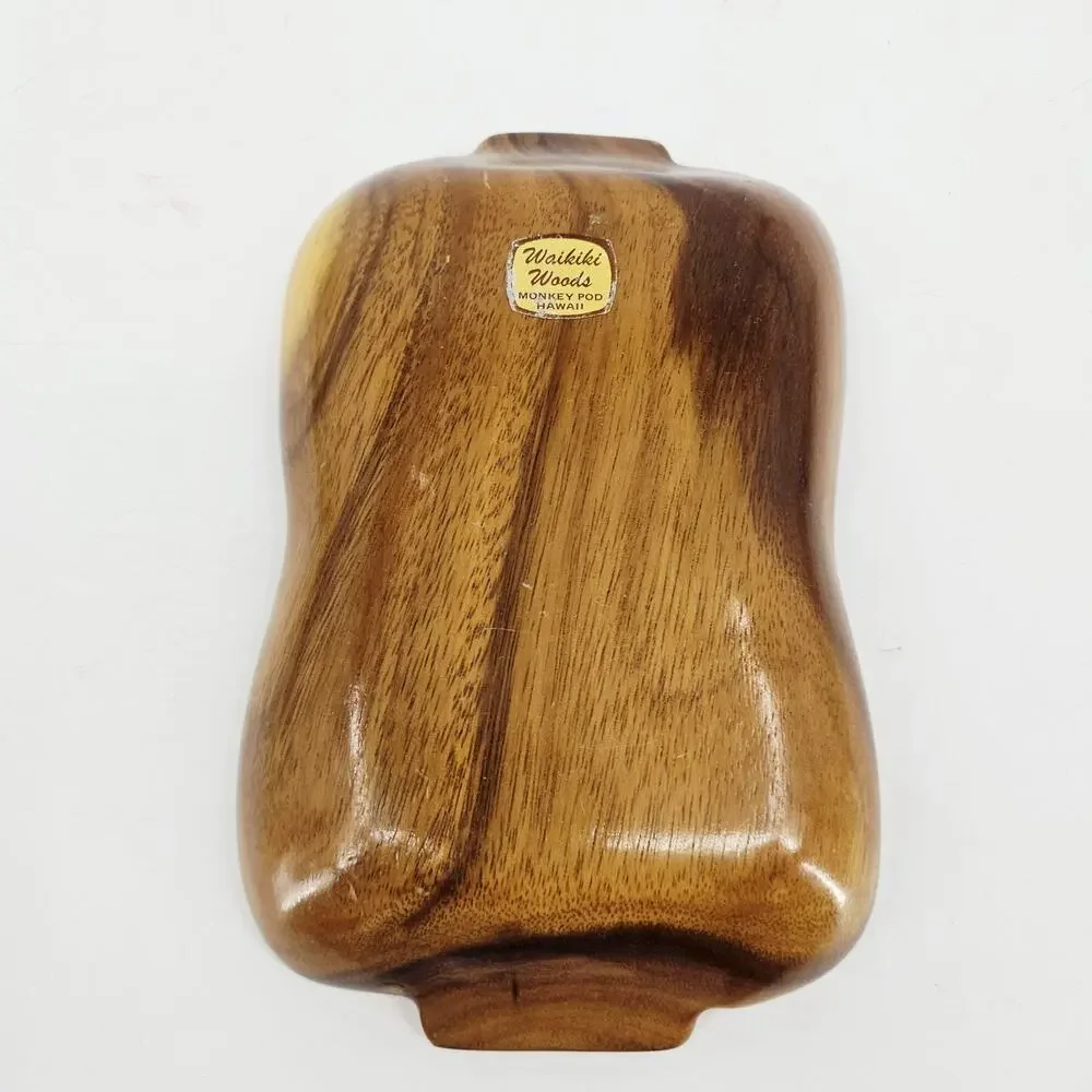Waikiki Woods 2 Section Tray Monkey Pod Wood Made In Hawaii Vintage Retro Rare!